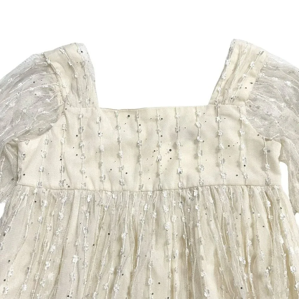 Wonder Nation 8Y Ivory Sparkle Embroidered Mesh Dress